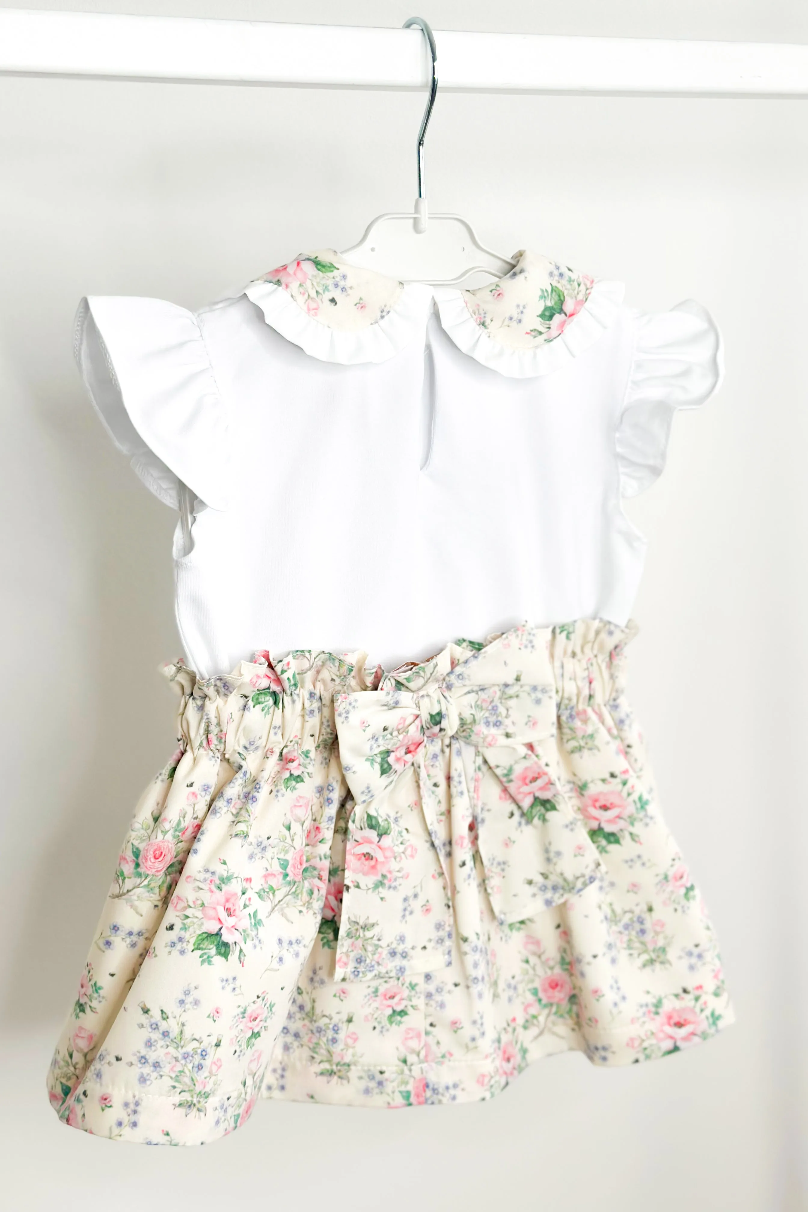 "Adelyn" Pale Lemon & Pink Vintage Floral Top & Skirt