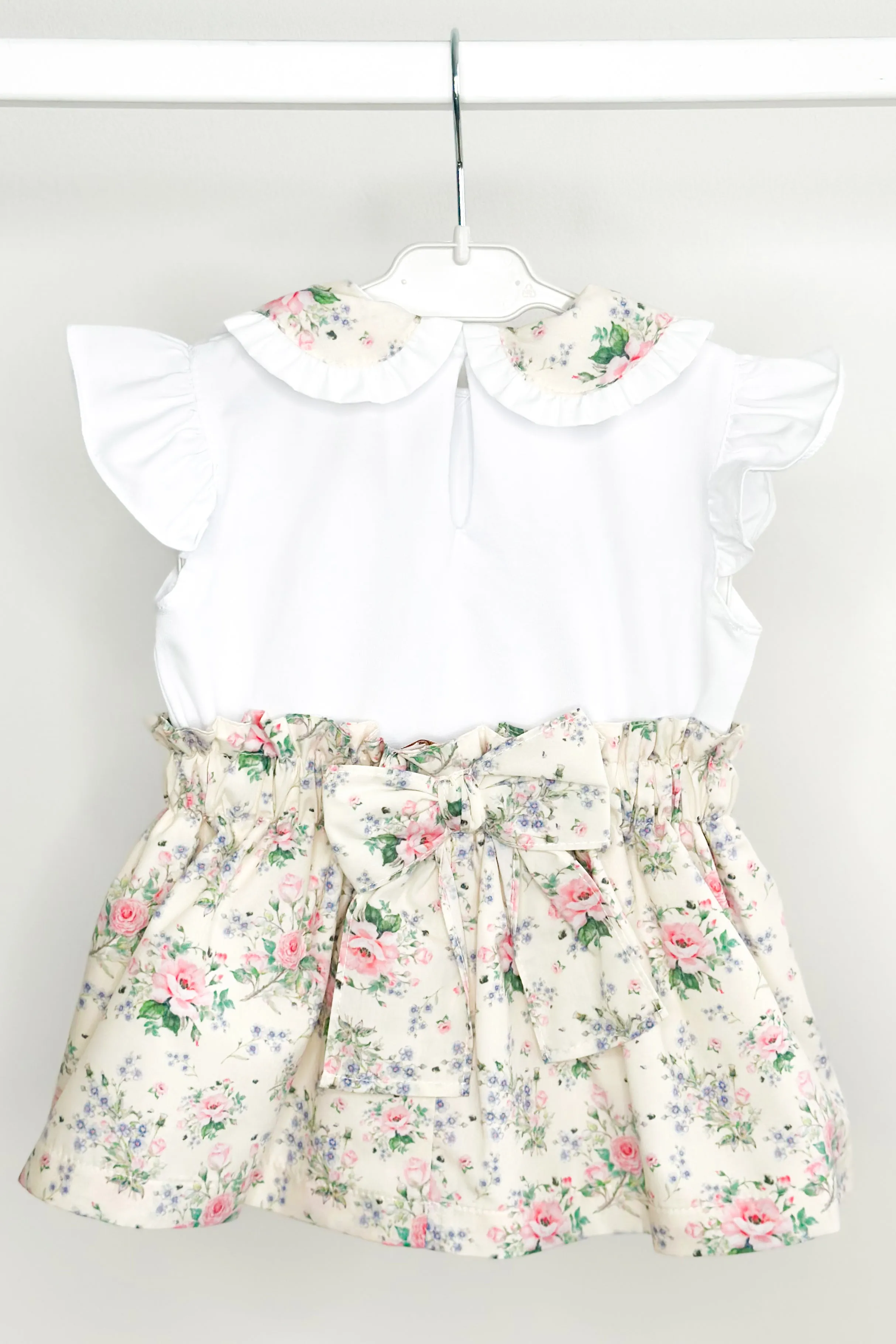 "Adelyn" Pale Lemon & Pink Vintage Floral Top & Skirt