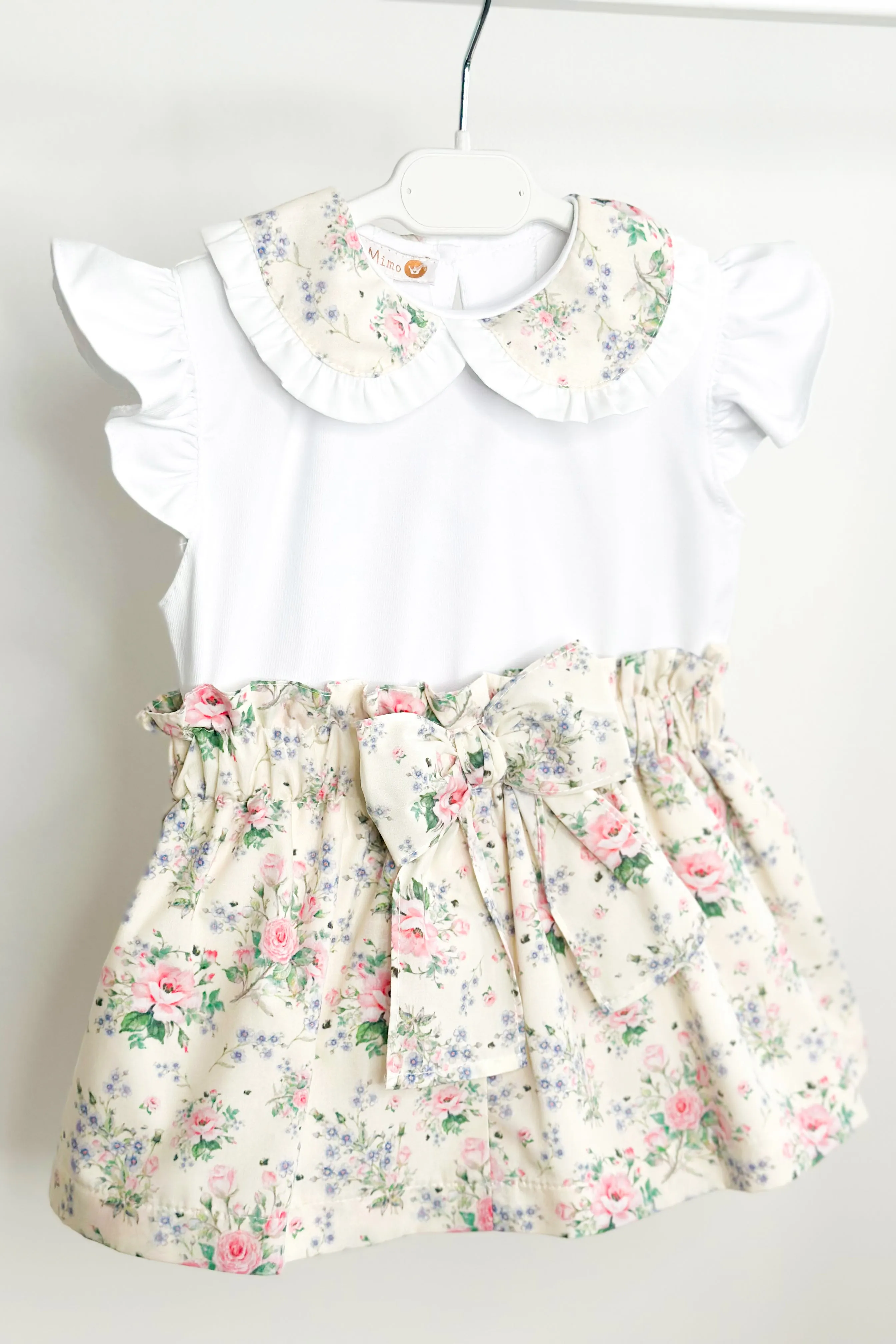 "Adelyn" Pale Lemon & Pink Vintage Floral Top & Skirt