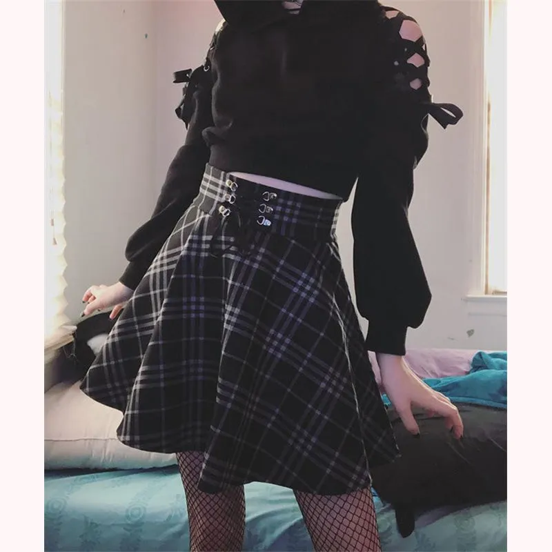 "BLACK CUTE EAR" HOODIE / PLAID SKIRT K111901