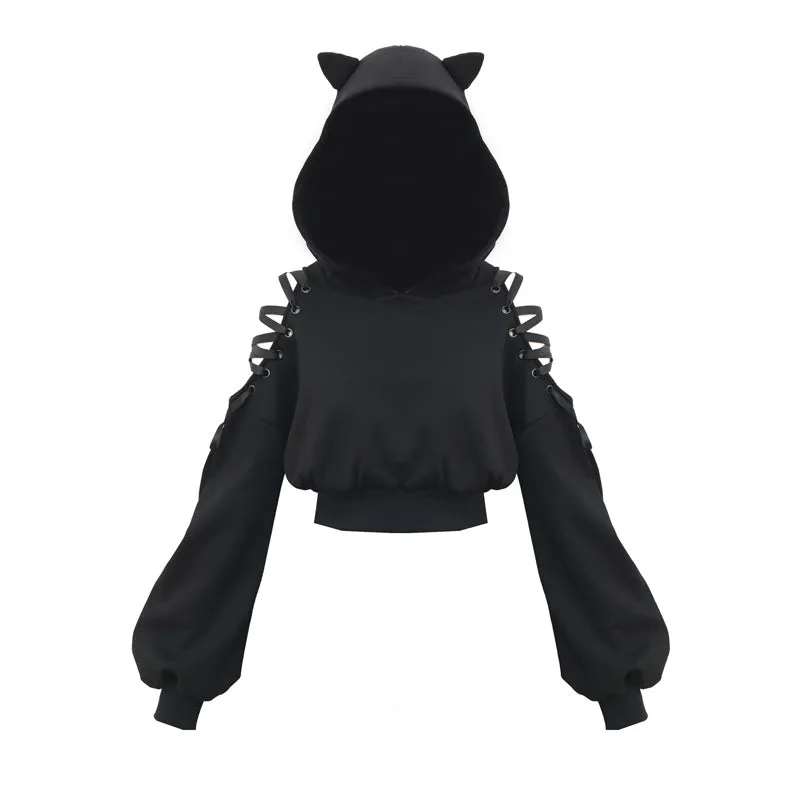 "BLACK CUTE EAR" HOODIE / PLAID SKIRT K111901