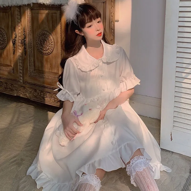 "CUTE DOLL COLLAR RUFFLED WHITE" DRESS N041205
