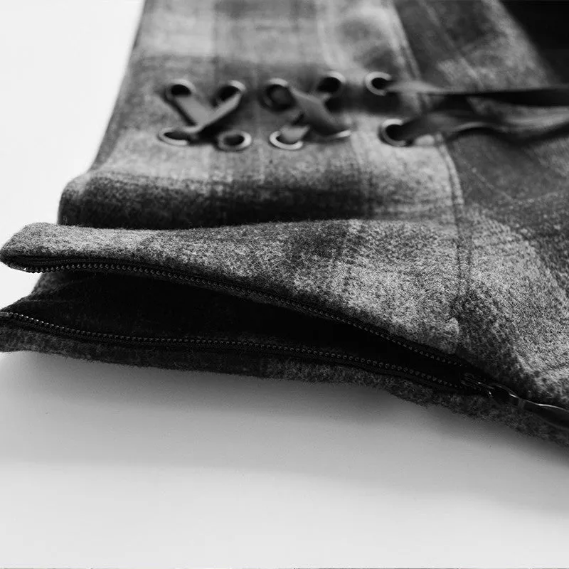 "DARK BLACK PLAID" SKIRT D042401