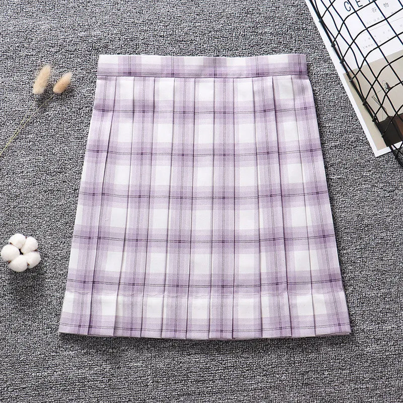 "JK PURPLE WHITE PLAID" SKIRT / TIE N073003
