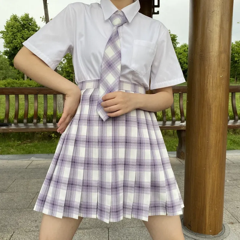 "JK PURPLE WHITE PLAID" SKIRT / TIE N073003