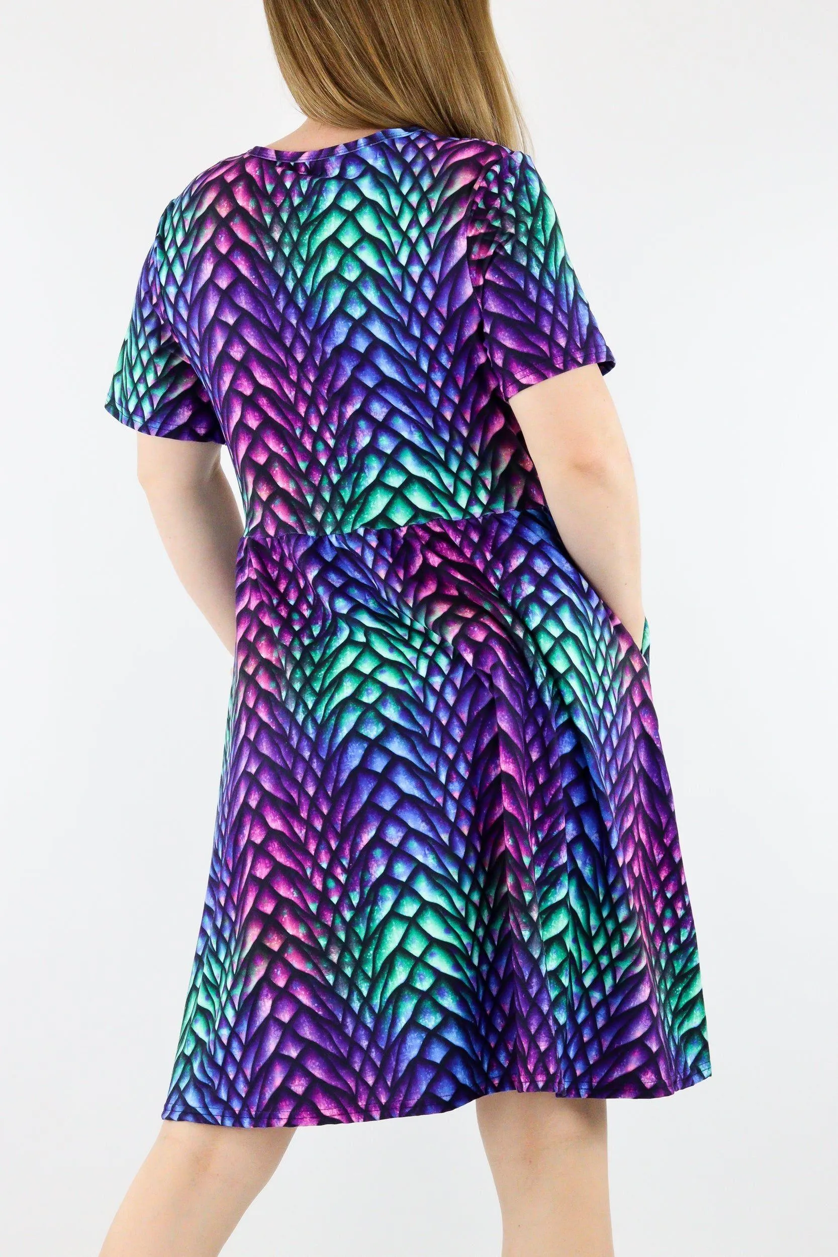 Radiant Dragon - Short Sleeve Skater Dress - Knee Length - Side Pockets