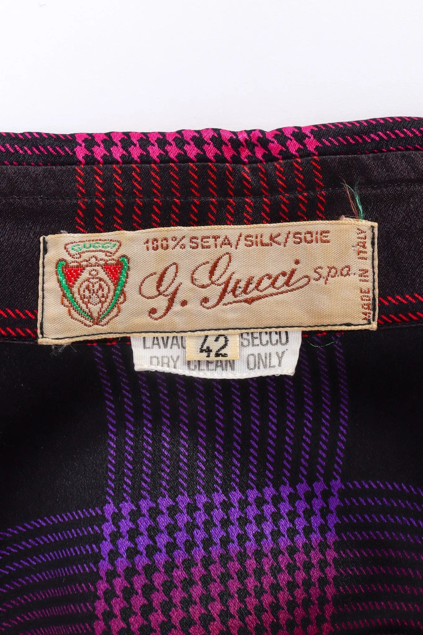 Rainbow Houndstooth Plaid Silk Blouse