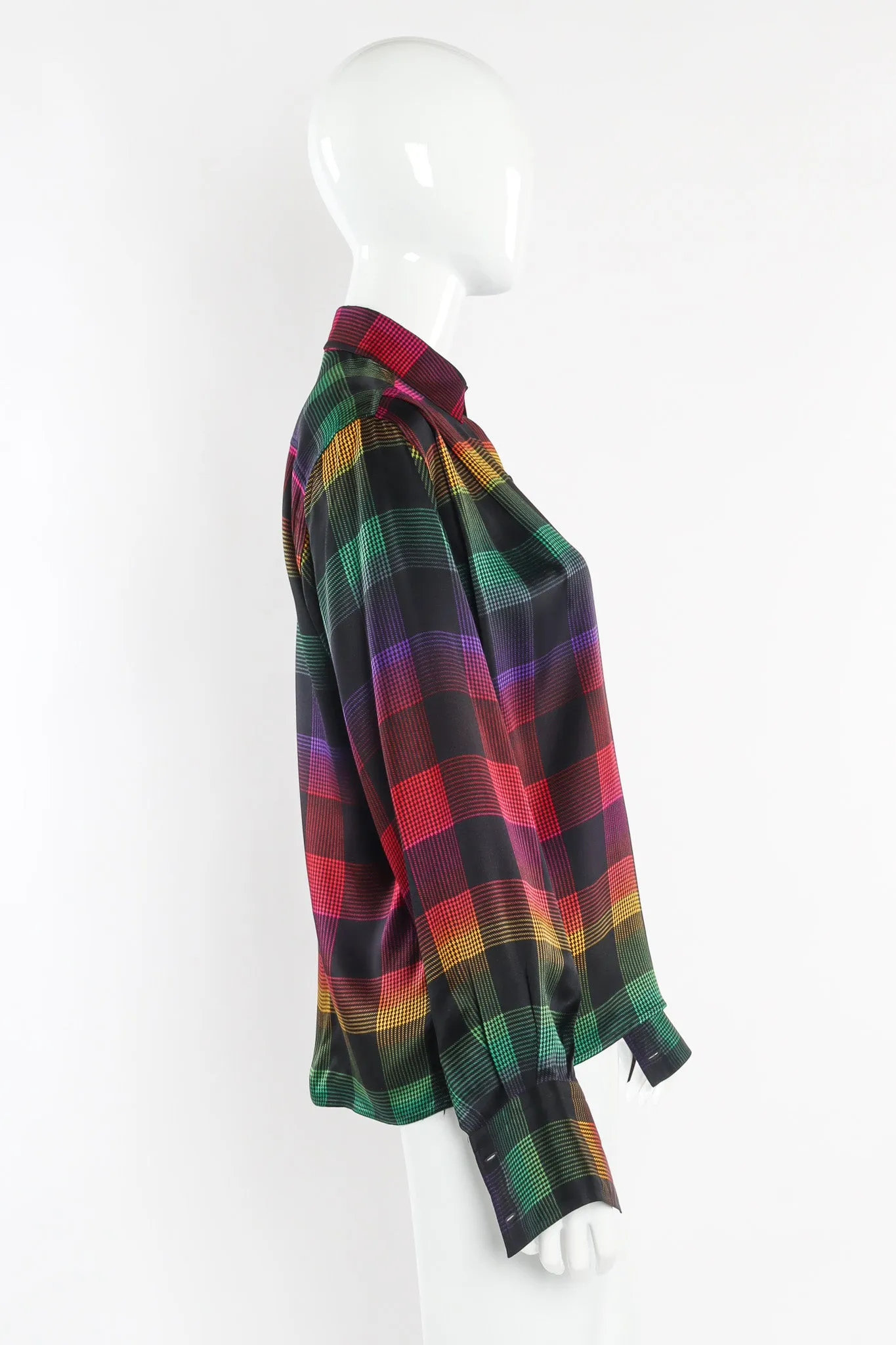 Rainbow Houndstooth Plaid Silk Blouse