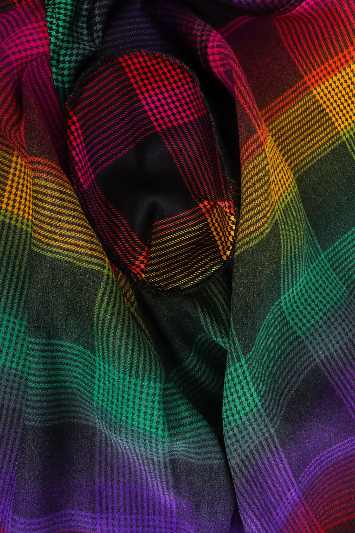 Rainbow Houndstooth Plaid Silk Blouse