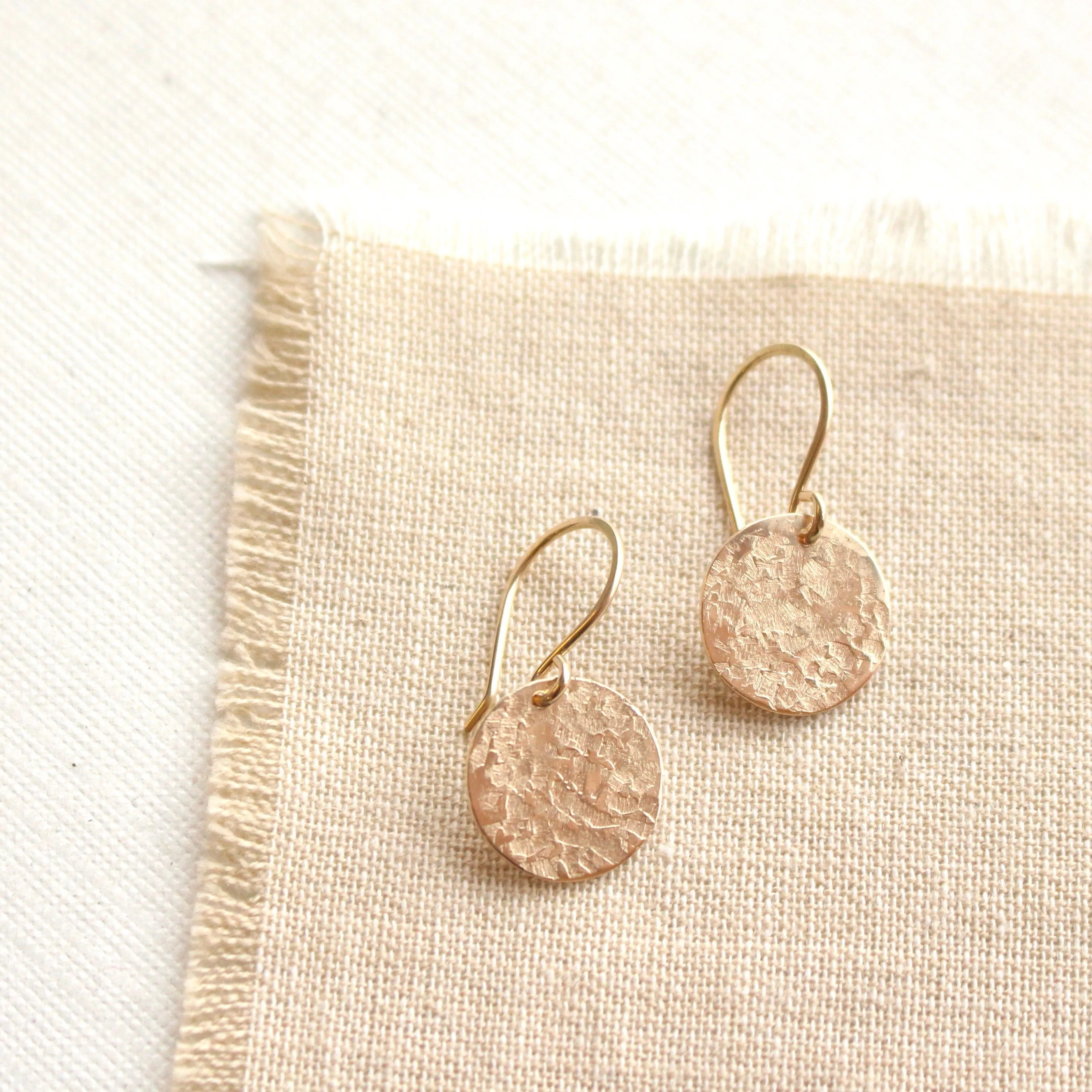Raw Silk Textured Gold Disc Earrings