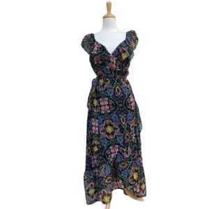 Rebecca Minkoff Midi Dress Med NWT Floral Chiffon True Wrap Ruffled Boho Coastal