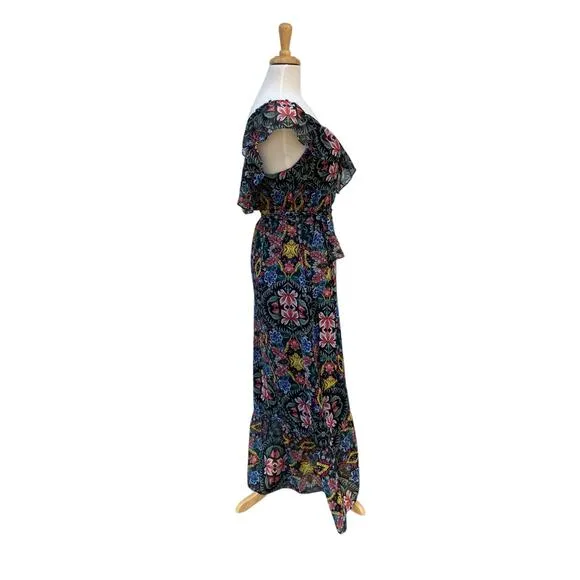 Rebecca Minkoff Midi Dress Med NWT Floral Chiffon True Wrap Ruffled Boho Coastal