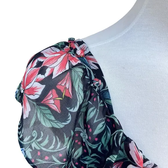 Rebecca Minkoff Midi Dress Med NWT Floral Chiffon True Wrap Ruffled Boho Coastal