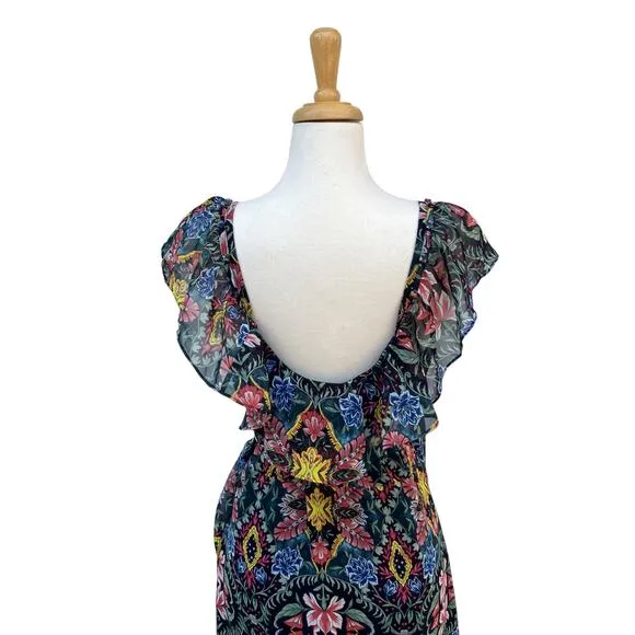 Rebecca Minkoff Midi Dress Med NWT Floral Chiffon True Wrap Ruffled Boho Coastal