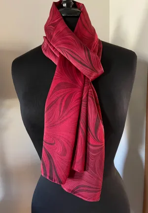 Red flame  marbled Charmeuse  Silk 72x14” bold fun. This beautiful silk makes a unique dresser cover and scarf