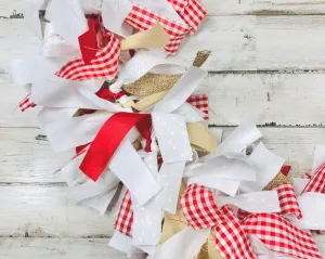 Red gingham plaid handmade fabric garland