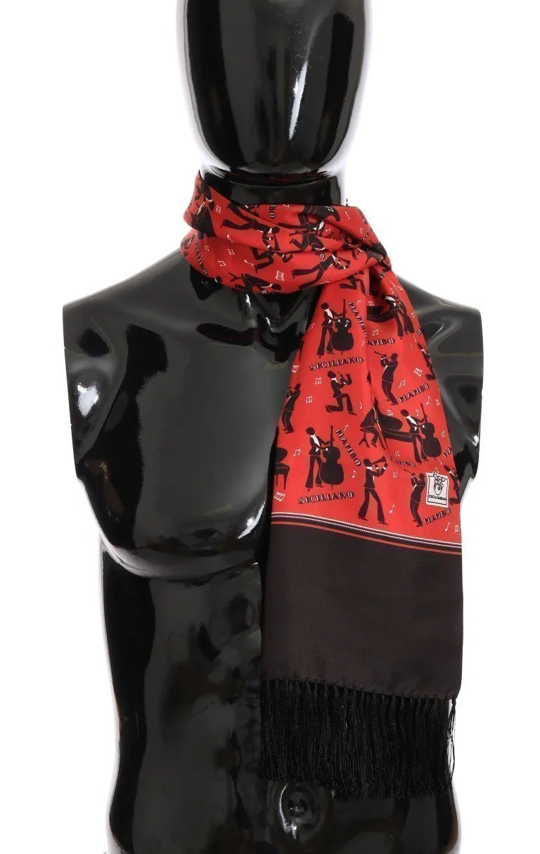 Red Silk Music Print Scarf