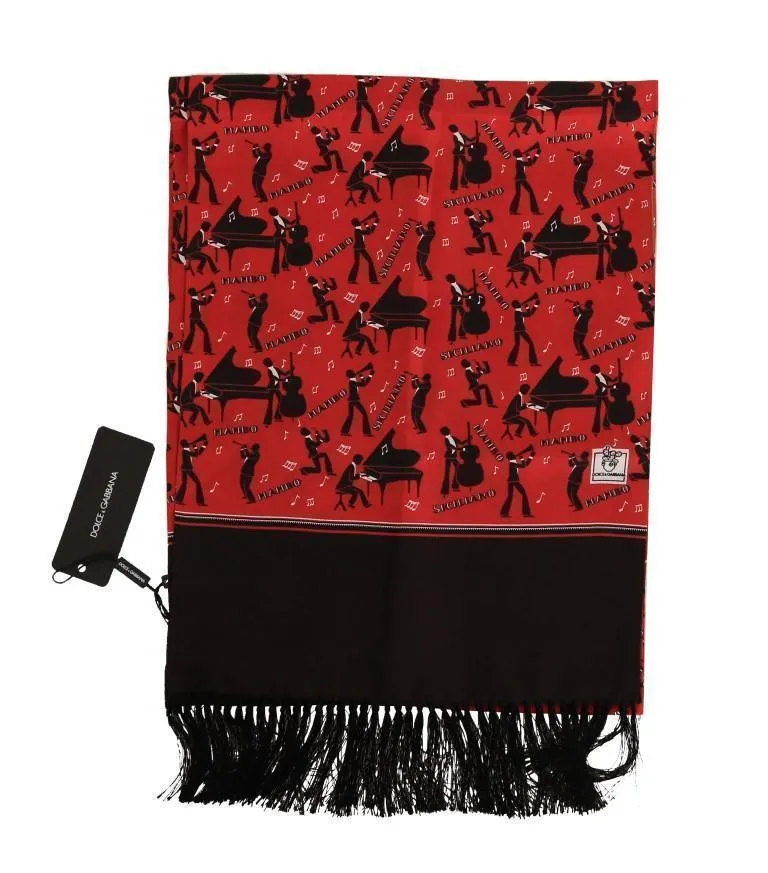 Red Silk Music Print Scarf