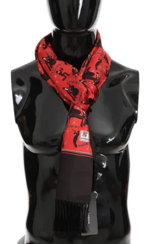 Red Silk Music Print Scarf