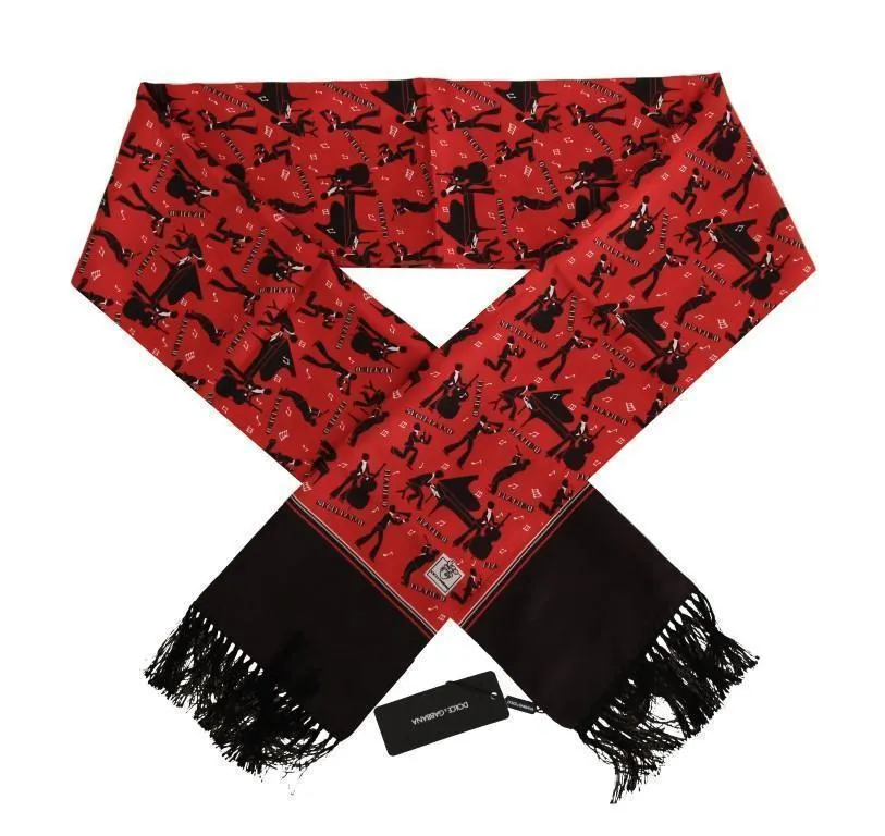 Red Silk Music Print Scarf