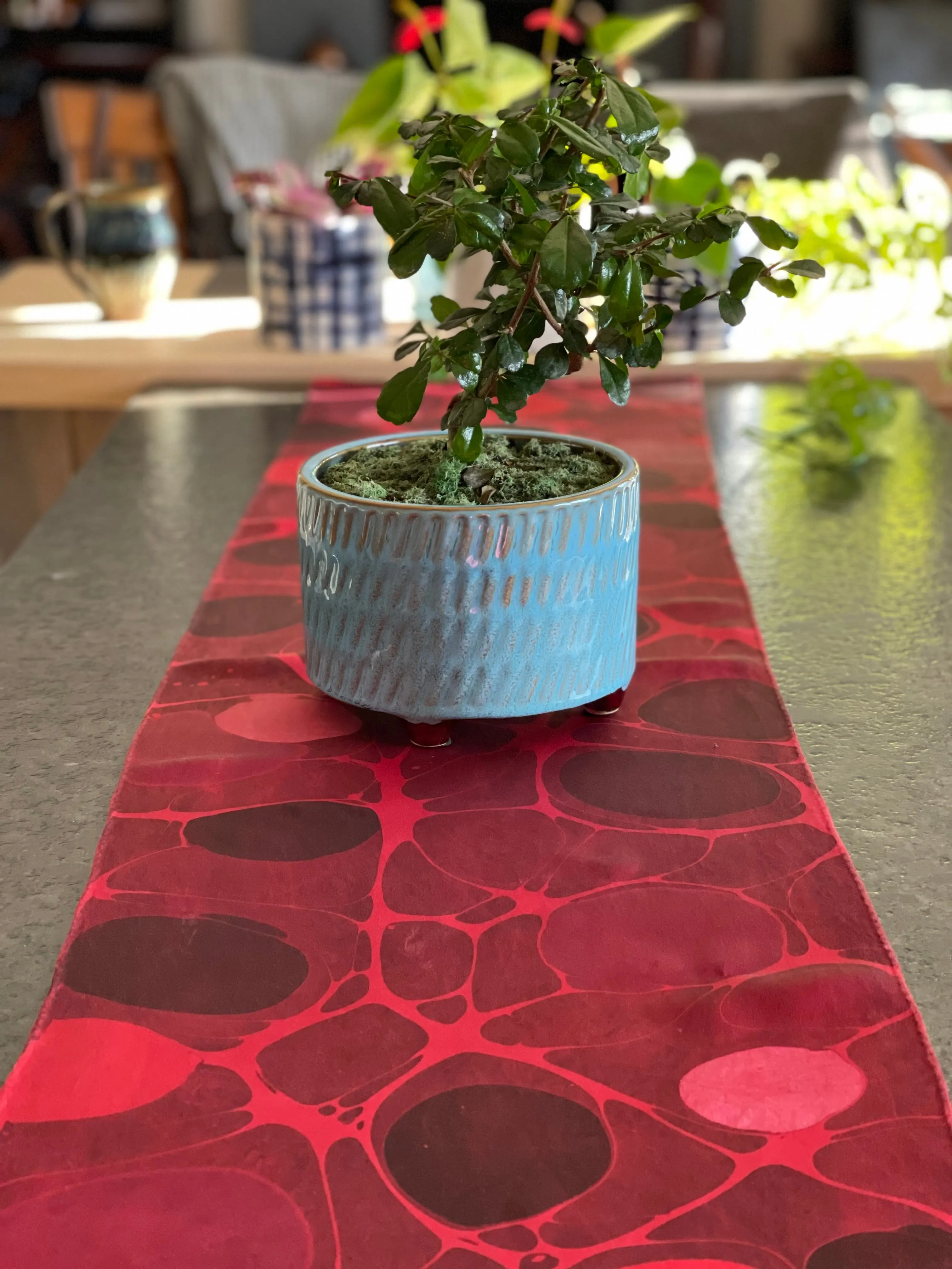 Red Stone Charmeuse Silk 72x14” bold fun. This beautiful silk makes a unique dresser cover and scarf