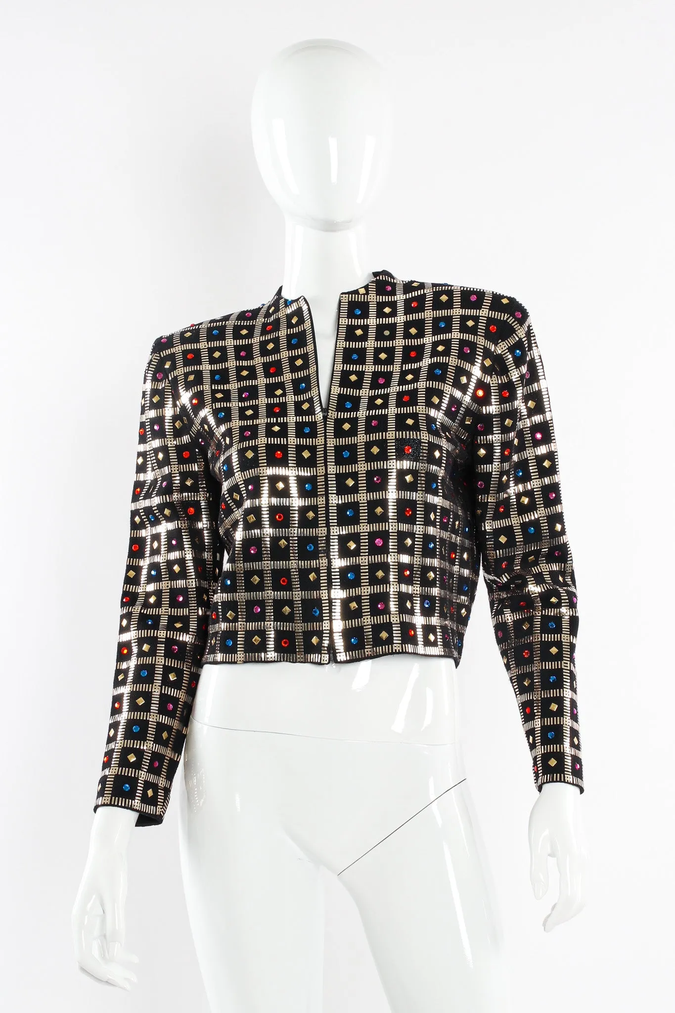 Rhinestone Paillette Checkered Jacket