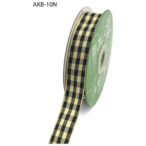 Ribbon - 7/8 Inch Woven Antique Ivory Checkered Ribbon with Woven Edge - Black AKB-10N