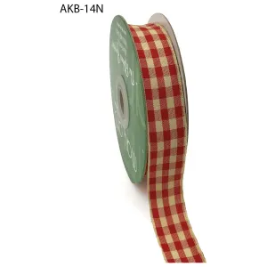 Ribbon - 7/8 Inch Woven Antique Ivory Checkered Ribbon with Woven Edge - Red AKB-14N