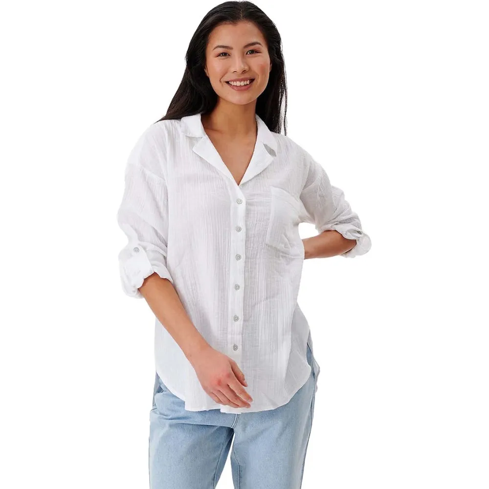 RIP CURL PREMIUM SURF BUTTON UP SHIRT WHITE