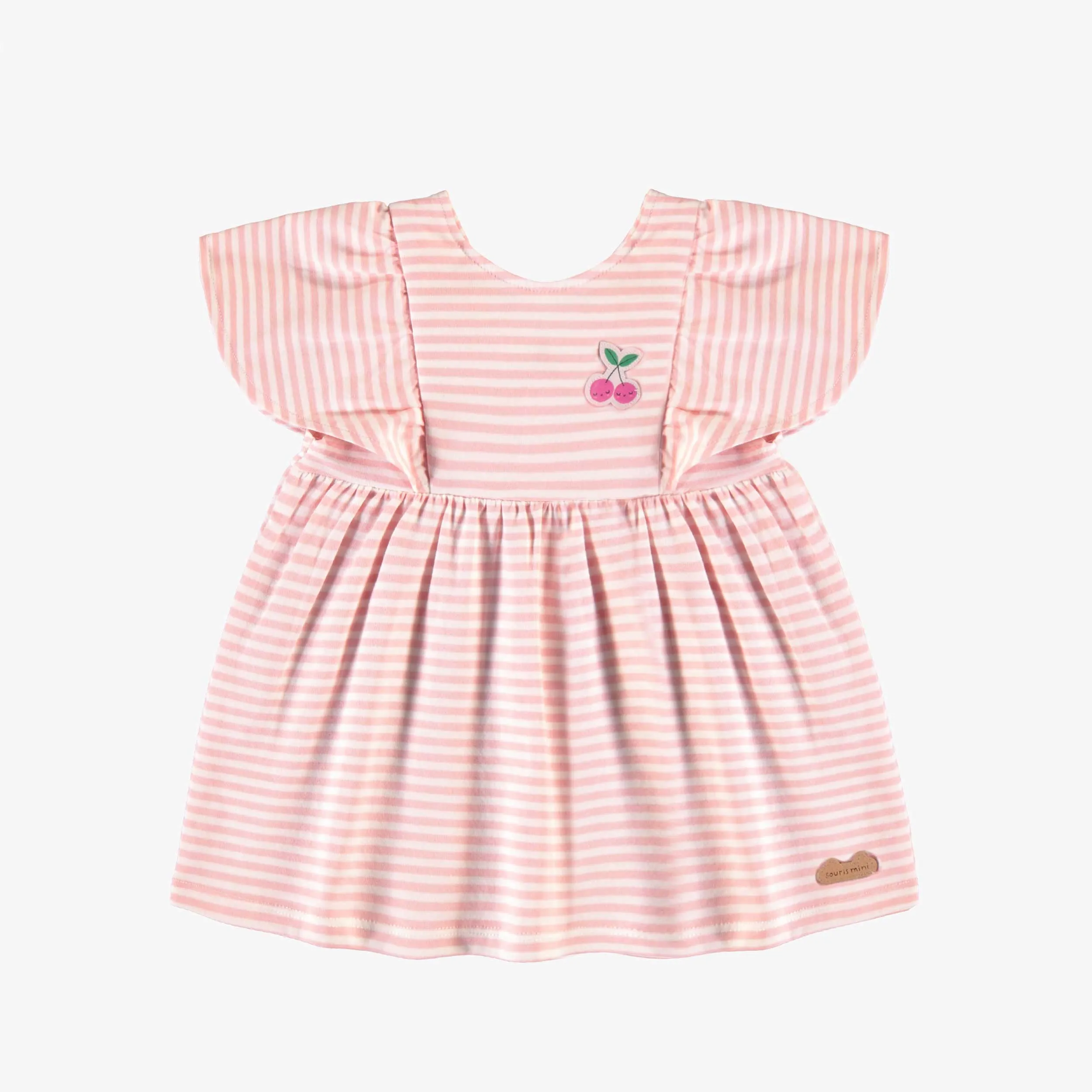 Robe et bloomer rose et crème à rayures, naissance || Pink and cream striped dress and bloomer, newborn