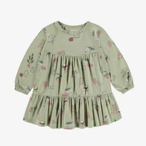 Robe vert sauge avec illustrations de meubles antiques en jersey, bébé || Sage green dress with illustrations of antique furniture in jersey, baby