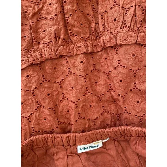 Roberta Roller Rabbit Clementine Eyelet Midi Ruffle Tiered Button Skirt NWOT L