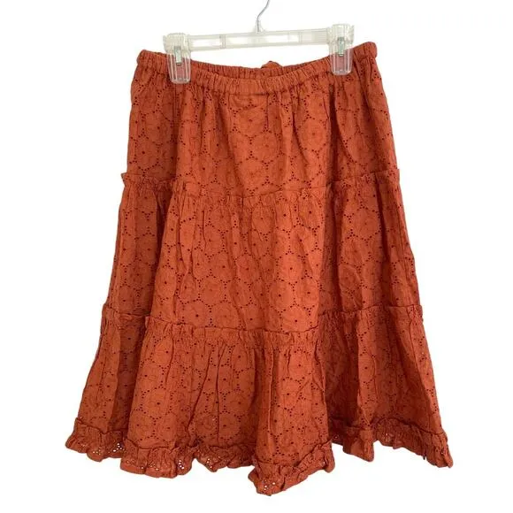 Roberta Roller Rabbit Clementine Eyelet Midi Ruffle Tiered Button Skirt NWOT L