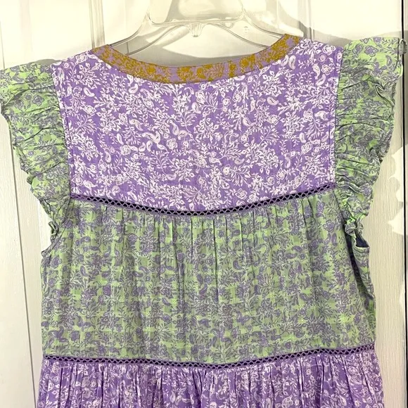 Roller Rabbit Darrel Pippa Dress Tiered in Lavender Green Girlhoodcore Size S