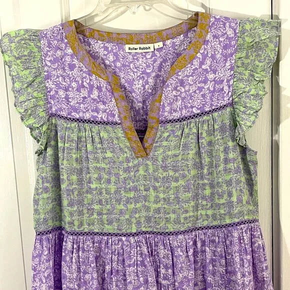 Roller Rabbit Darrel Pippa Dress Tiered in Lavender Green Girlhoodcore Size S