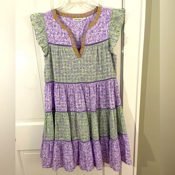 Roller Rabbit Darrel Pippa Dress Tiered in Lavender Green Girlhoodcore Size S