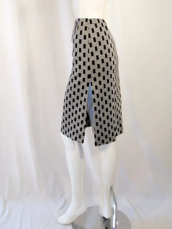 RUDI GERNREICH Vintage Black Silver Lurex Checkered Knit Slit Skirt