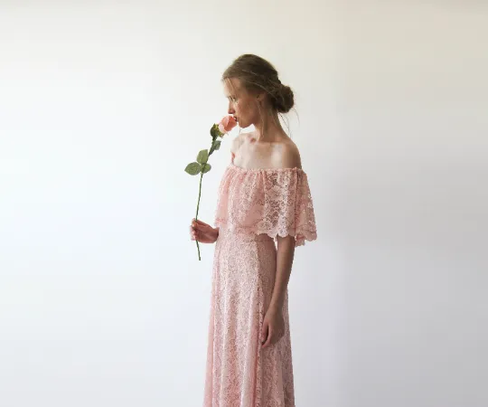 Ruffled Crinkle Off-shoulder Pink Dress #1229