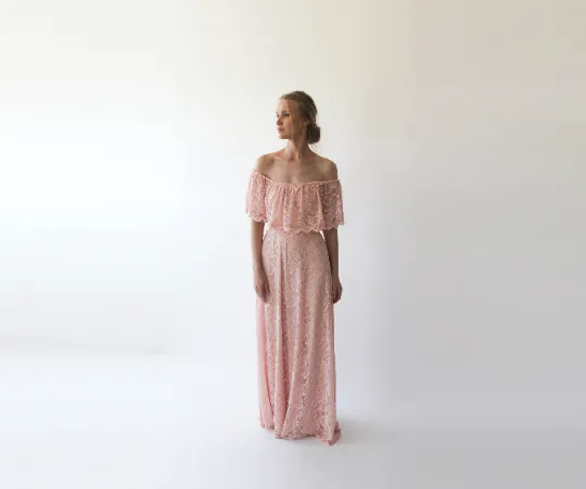 Ruffled Crinkle Off-shoulder Pink Dress #1229