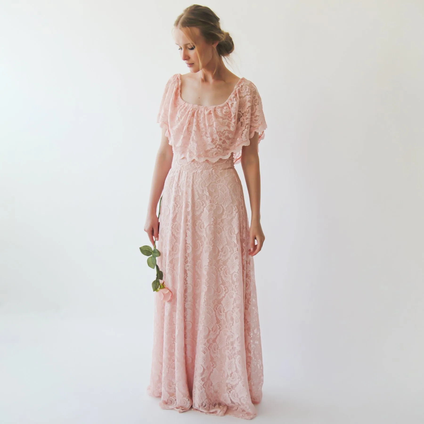 Ruffled Crinkle Off-shoulder Pink Dress #1229