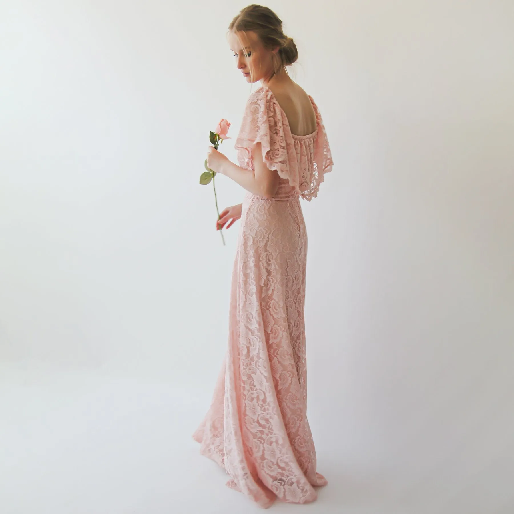 Ruffled Crinkle Off-shoulder Pink Dress #1229