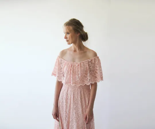 Ruffled Crinkle Off-shoulder Pink Dress #1229