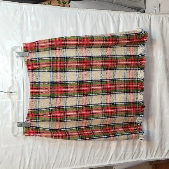 Sara Campbell Vintage blanket/plaid mini skirt with fringe hem &amp; side sz 4