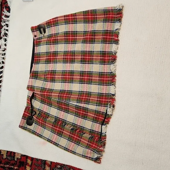 Sara Campbell Vintage blanket/plaid mini skirt with fringe hem &amp; side sz 4