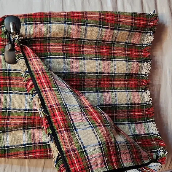 Sara Campbell Vintage blanket/plaid mini skirt with fringe hem &amp; side sz 4