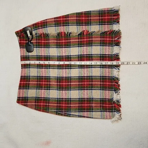 Sara Campbell Vintage blanket/plaid mini skirt with fringe hem &amp; side sz 4