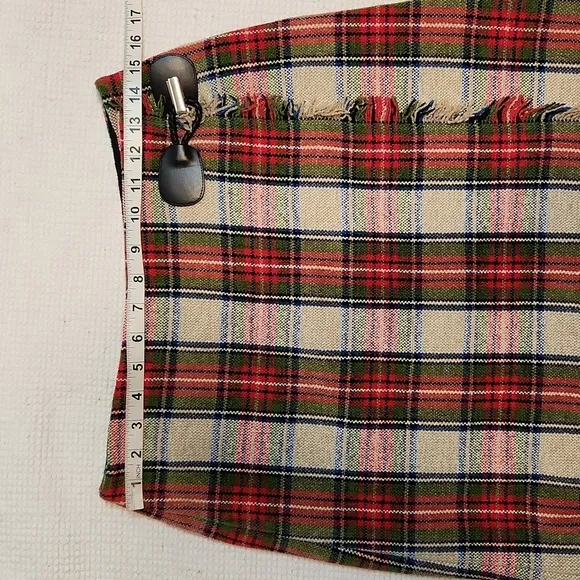 Sara Campbell Vintage blanket/plaid mini skirt with fringe hem &amp; side sz 4