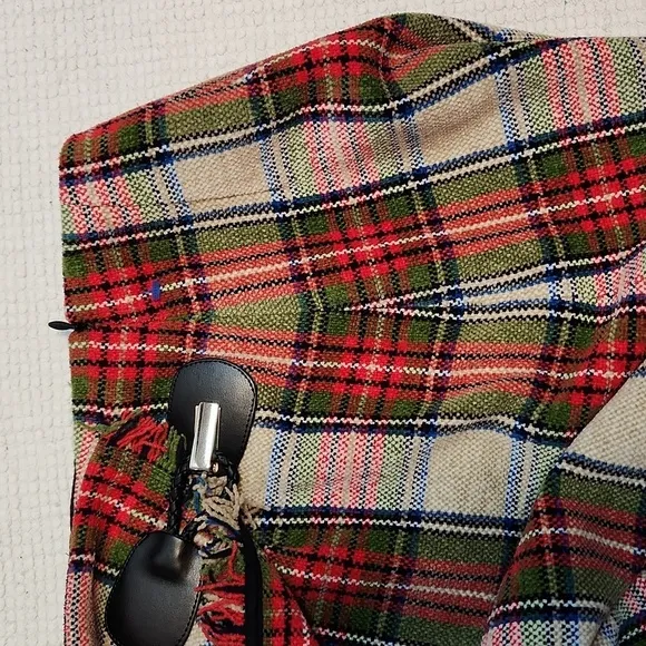 Sara Campbell Vintage blanket/plaid mini skirt with fringe hem &amp; side sz 4
