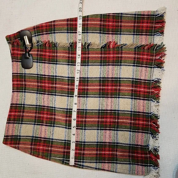 Sara Campbell Vintage blanket/plaid mini skirt with fringe hem &amp; side sz 4