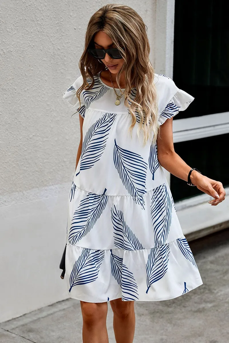 Serene Leaf Ruffle Dress